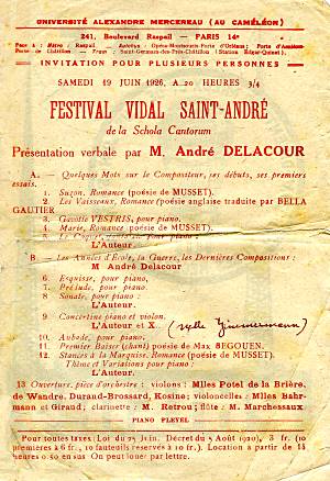 Affiche du Festival Vidal Saint-André de la Schola Cantorum