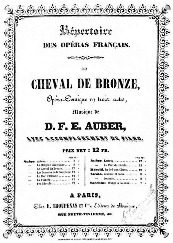 Franois-Esprit Auber: couplets Quant on est fille, du 2e acte de l'opra-comique Le Cheval de bronze.