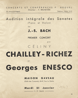 Affiche concert du 21 janvier 1936, Salle Gaveau