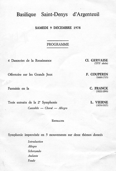 Rcital Cochereau  Argenteuil (9 dcembre 1978)