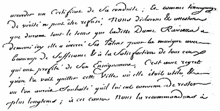 Certificat de conduite délivré le 5 mai 1792 à Geneviève Ravissa