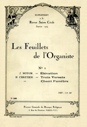 Les Feuillets de l'organiste, supplément à la Revue Sainte Cécile, janvier 1924