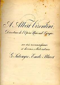 Dédicace de Gaston Salvayre sur sa partition de l'opéra Le Bravo 
