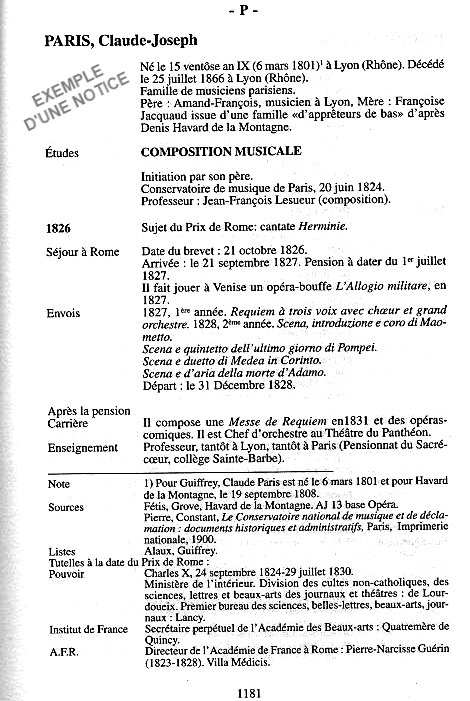 Dictionnaire biographique des pensionnaires de l'Acadmie de France  Rome: exemple de notice