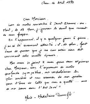 Lettre de Marie-Madeleine Duruflé
