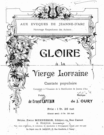 Gloire à la Vierge Lorraine, cantate populaire composée par Joseph Oury 