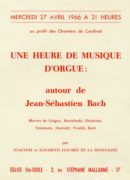 Concert du 27 avril 1966, Eglise Sainte-Odile